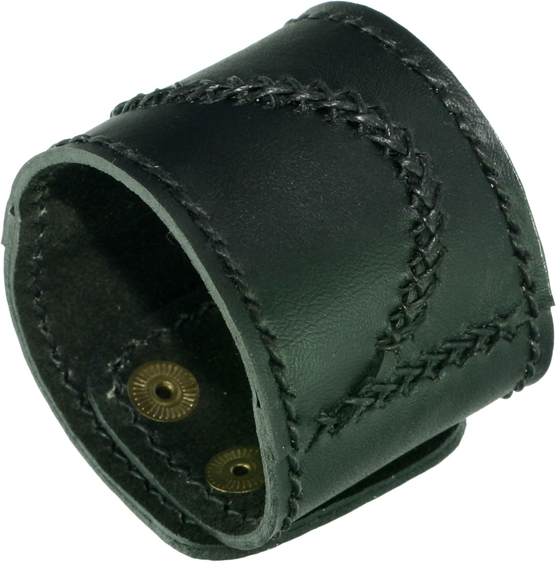 Black men cross diagonal stiching leather bracelet smooth soft finish B1