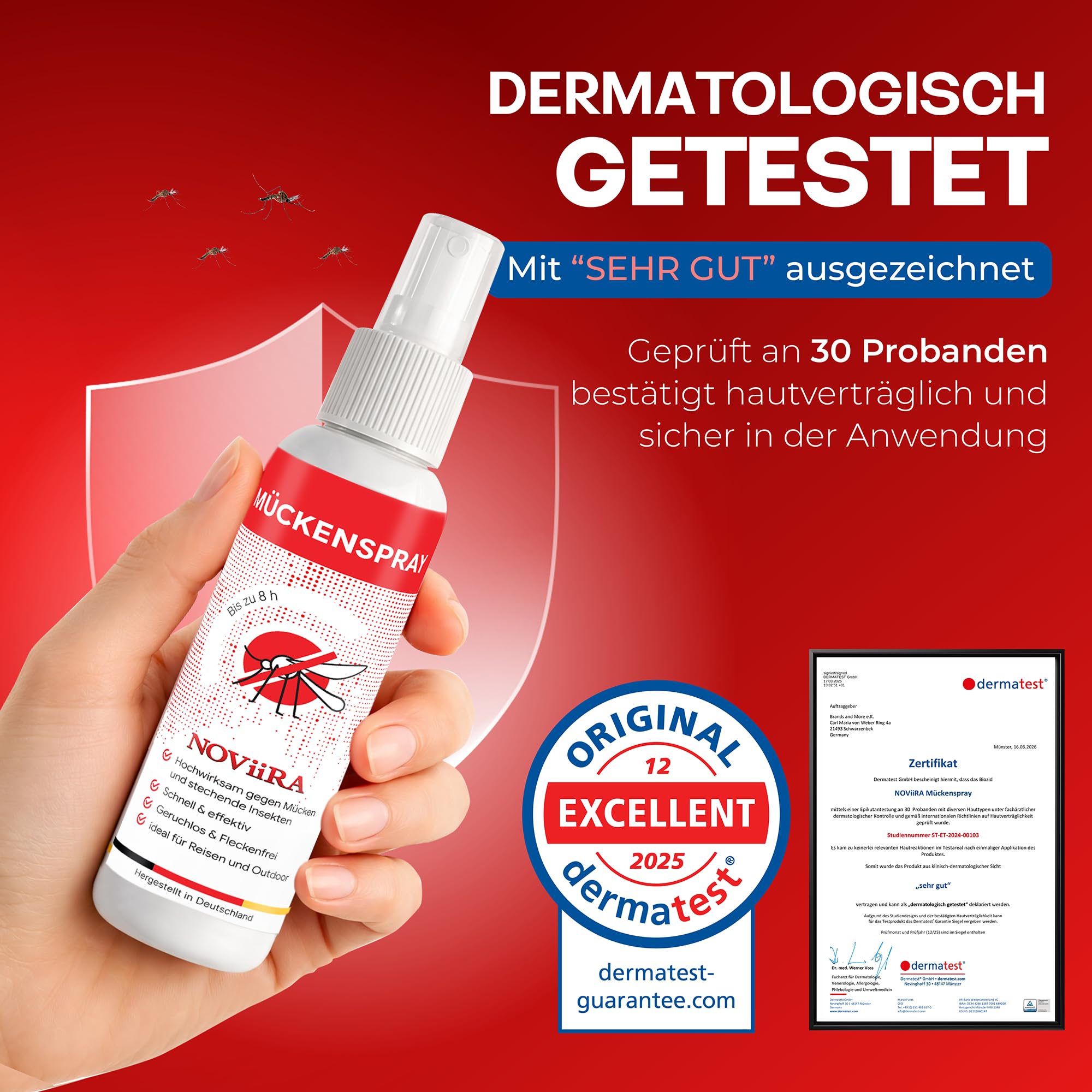 Mückenschutz 100 ml, schnellwirkender natürlicher Insektenschutz, hautverträglich und fleckenfrei für Reise, Outdoor und Alltag, Geraniol-Zitrus-Duft, Insektenspray, Mückenschutz Haut, Mückenspray