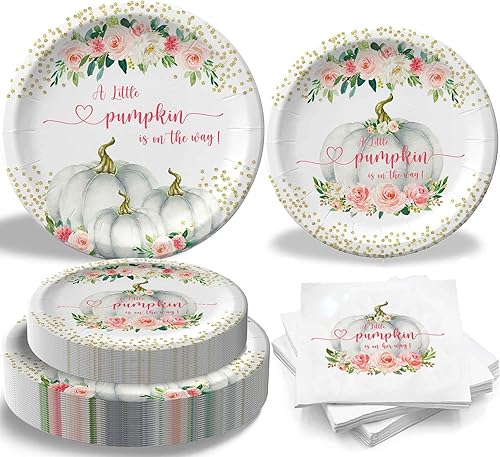 Yuzioey Decoraciones de baby shower con diseño de calabaza pequeña, vajilla para baby shower para 25 invitados, suministros de baby shower con