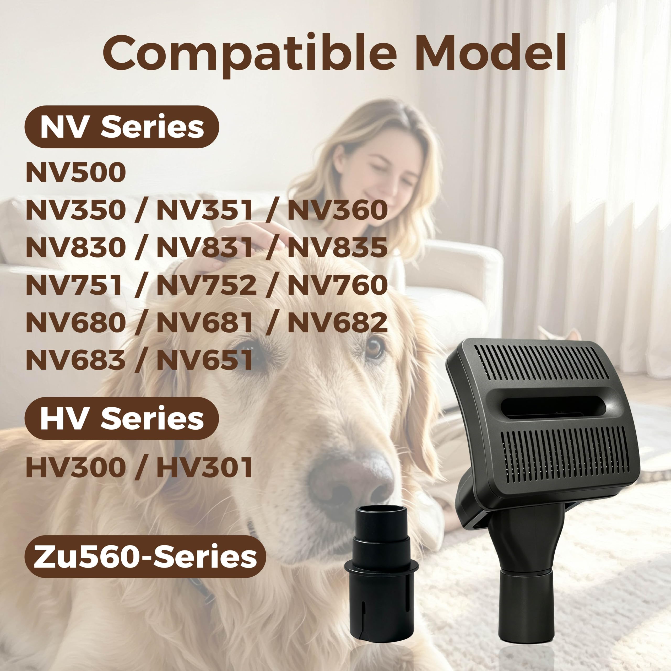 Brosse d'aspirateur de toilettage pour animaux de compagnie | Peigne lissant autonettoyant avec adaptateur compact de 78 mm pour l'entretien du pelage en deux étapes
