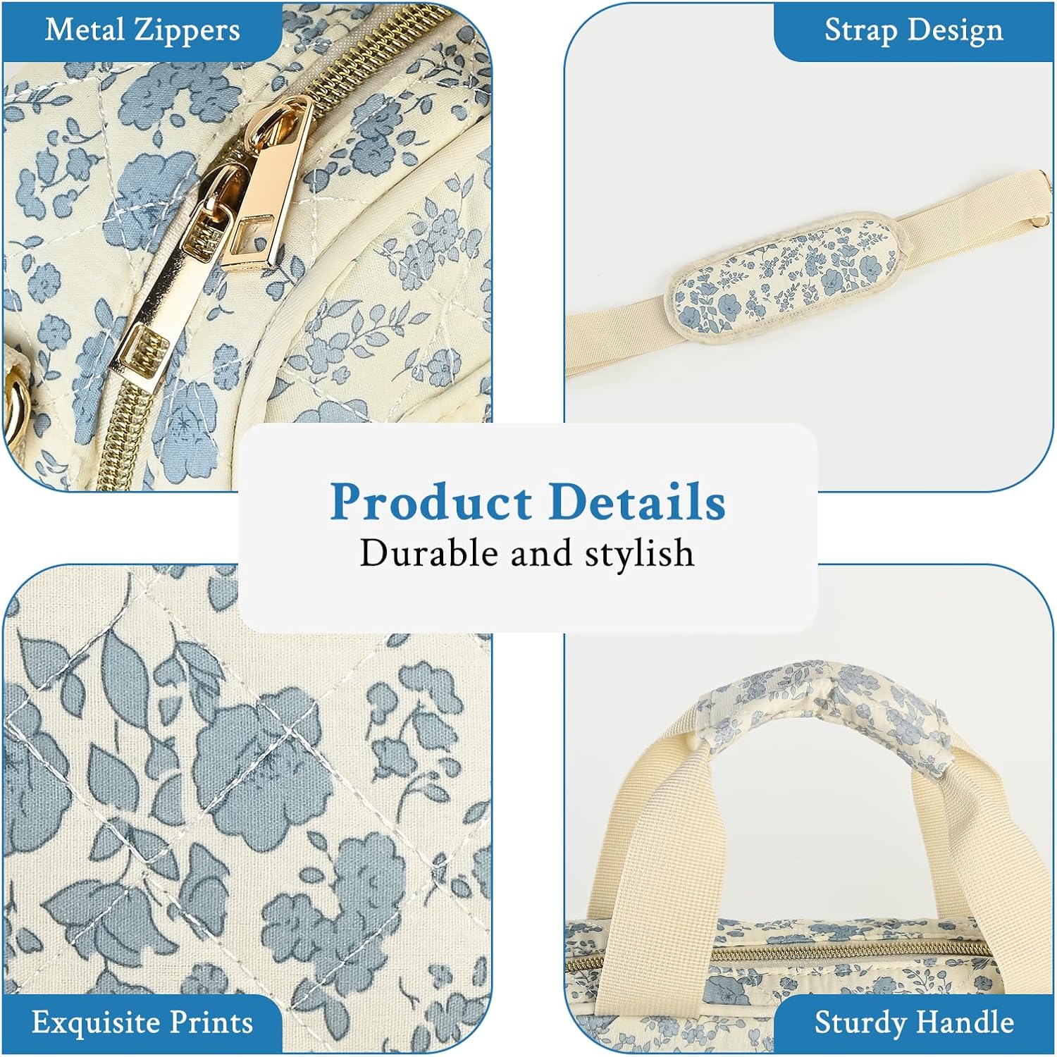 Bible Cover Case for Women, Large Quilted Bible Bag with Bible Study Supplies 5*Sticker & 5*Highlighter & 5*Pen, Stylish Church Bag Journaling Kit, Mothers Day Christian Gifts (Blue Floral) - Image 2