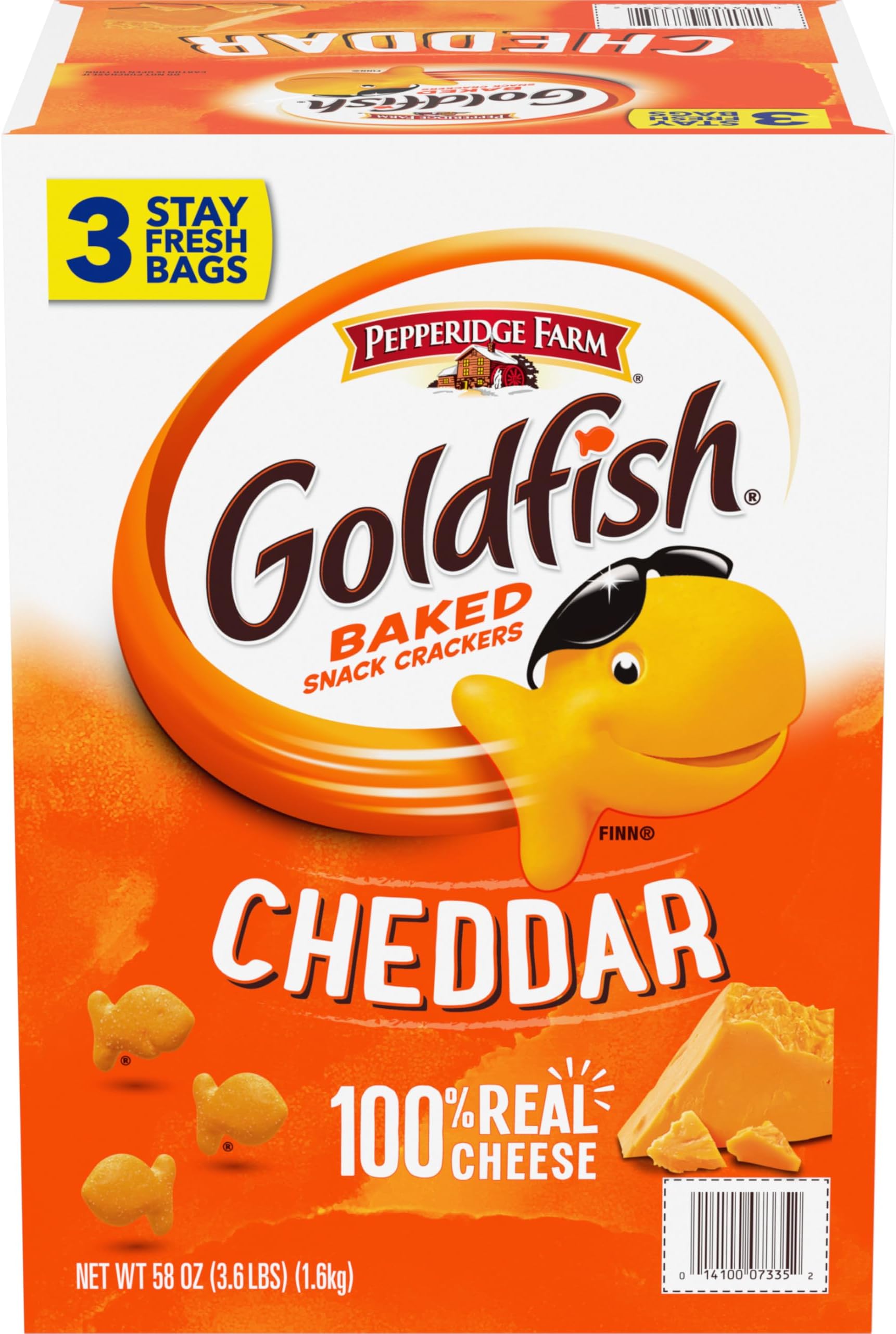 Pepperidge Farm Goldfish Cheddar Crackers, 19.2 oz. Resealable Bags, 3 Count Box