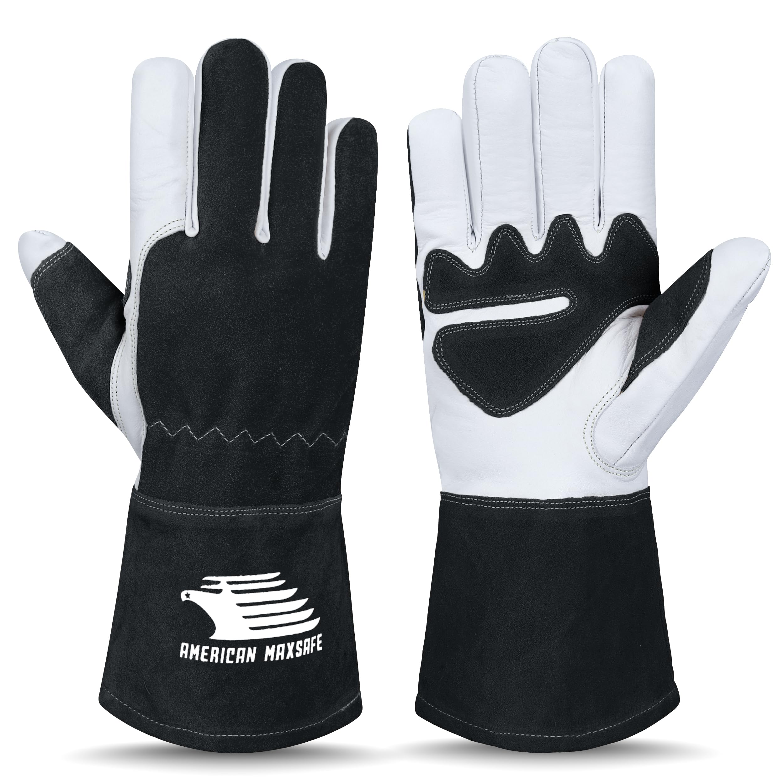 American MaxSafe Top Grain Leather Cowhide Mig Welding Gloves with Reinforced Palm & Thumb for Extra Protection
