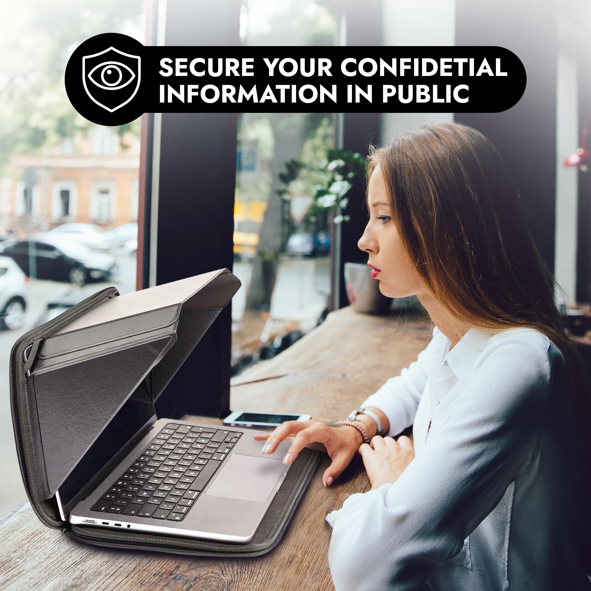 Funda parasol para MacBook de 15 a 16 pulgadas con capucha integrada | 4 en 1: pantalla de pantalla, privacidad, protección contra el calor, mejora de contraste, fabricada en