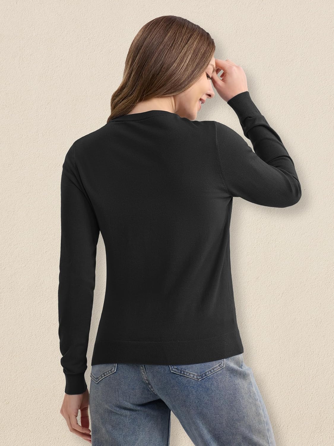 MAGCOMSEN Women's Cardigan Sweaters Lightweight Knit Soft Crew Neck Long Sleeve Open Front Button Spring Casual Cardigan - Image 3