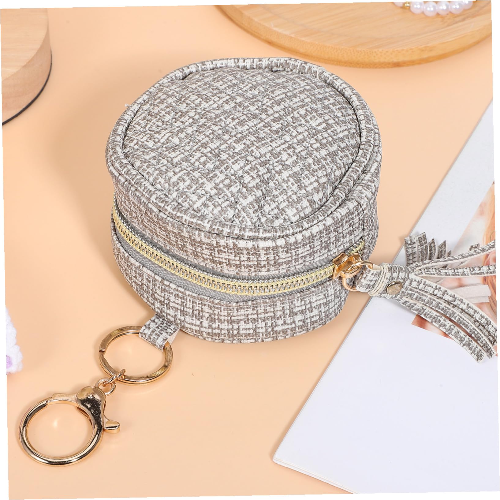 5 Pièces Étui Sucette Cuir PU Tissé Gris avec Doublure Polyester Rangement Sécurisé pour Tétines et Petits Accessoires Compact et Portable pour Voyage et Sortie