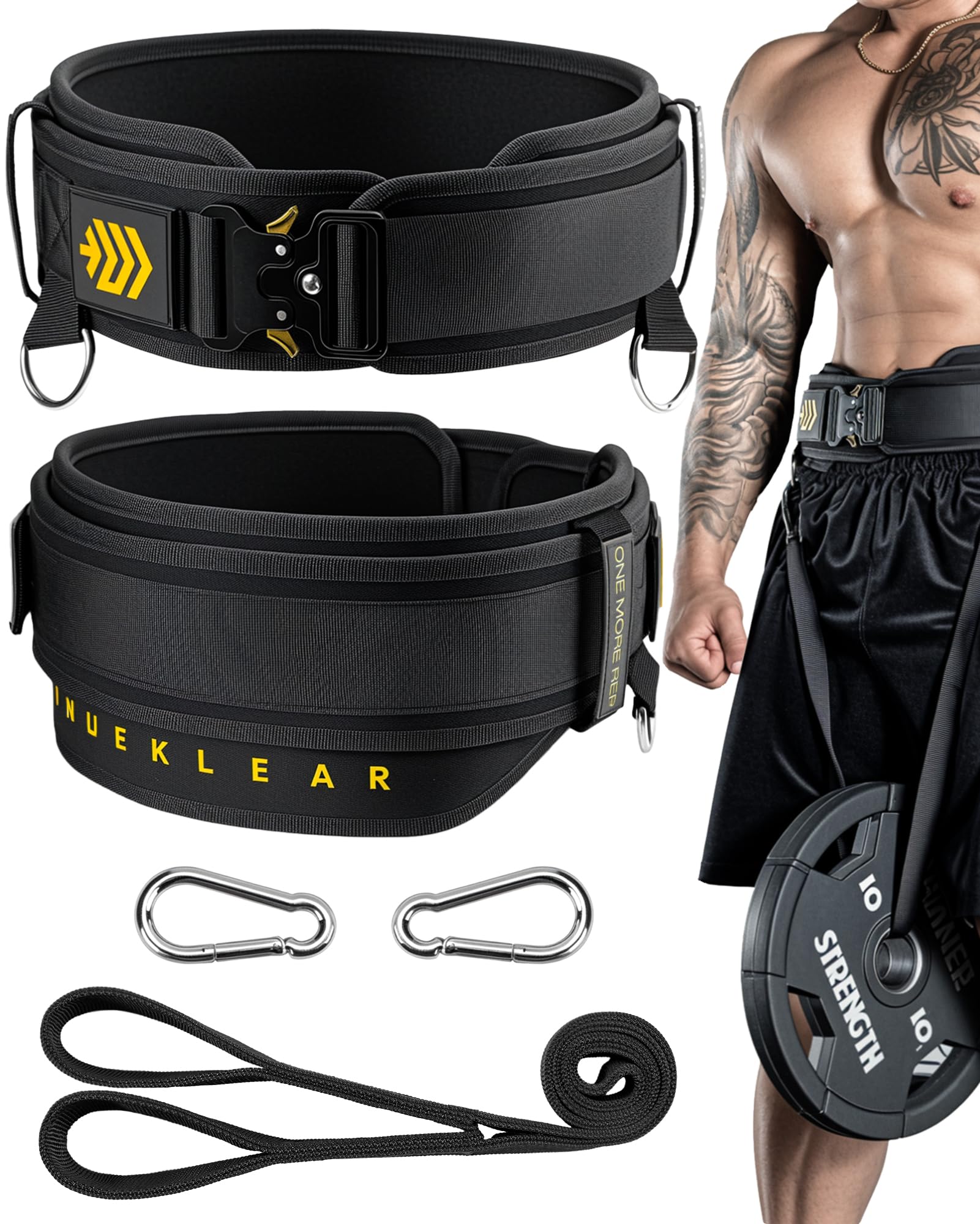 Manueklear 2-in-1 Gewichthebergürtel & Dip-Gürtel mit 92 cm Seil, doppellagiger Gewichthebergürtel, Powerlifting, Fitnessstudio, gewichteter Gürtel für Klimmzüge und Kniebeugen
