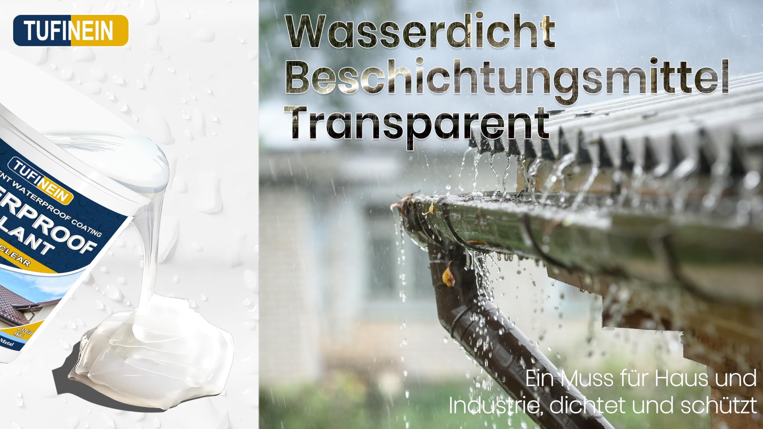 Transparenter Wasserdichter Beschichtungsmittel 5KG, TUFINEIN Wasserdichte Isolier-Dichtstoff-Emulsion Leck Wasserdichter Universalabdichtung Unsichtbare, Innen und Außen Dichtmasse Wasserdicht