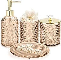 Vista 17 de Juego de Accesorios de Baño, 4 Piezas de Vidrio Verde Salvia, Juego Completo de Accesorios de Baño con Dispensador de Jabón y Loción, Portacepillos