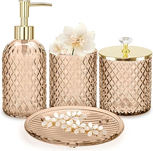 Miniatura 17 de Juego de Accesorios de Baño, 4 Piezas de Vidrio Verde Salvia, Juego Completo de Accesorios de Baño con Dispensador de Jabón y Loción, Portacepillos