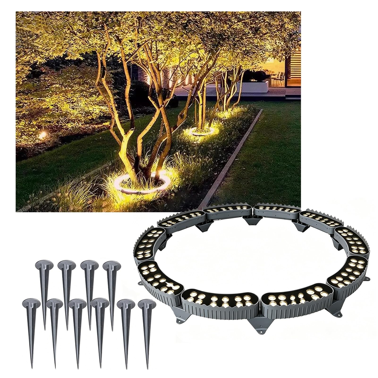 KPHYMOD Ring Tree Light Outdoor, LED Tree Landscape Spotlight for Palm Trees Lights Yard Garden, IP67 Water-Resistant(Warm White,10 Packs)