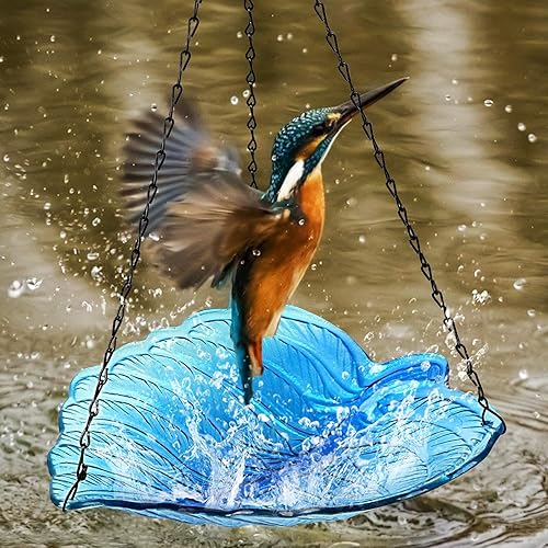Miniatura 6 de ielevations Baño colgante para pájaros para exteriores, cuenco de vidrio, comedero de platos para pájaros silvestres para jardín, patio y patio,
