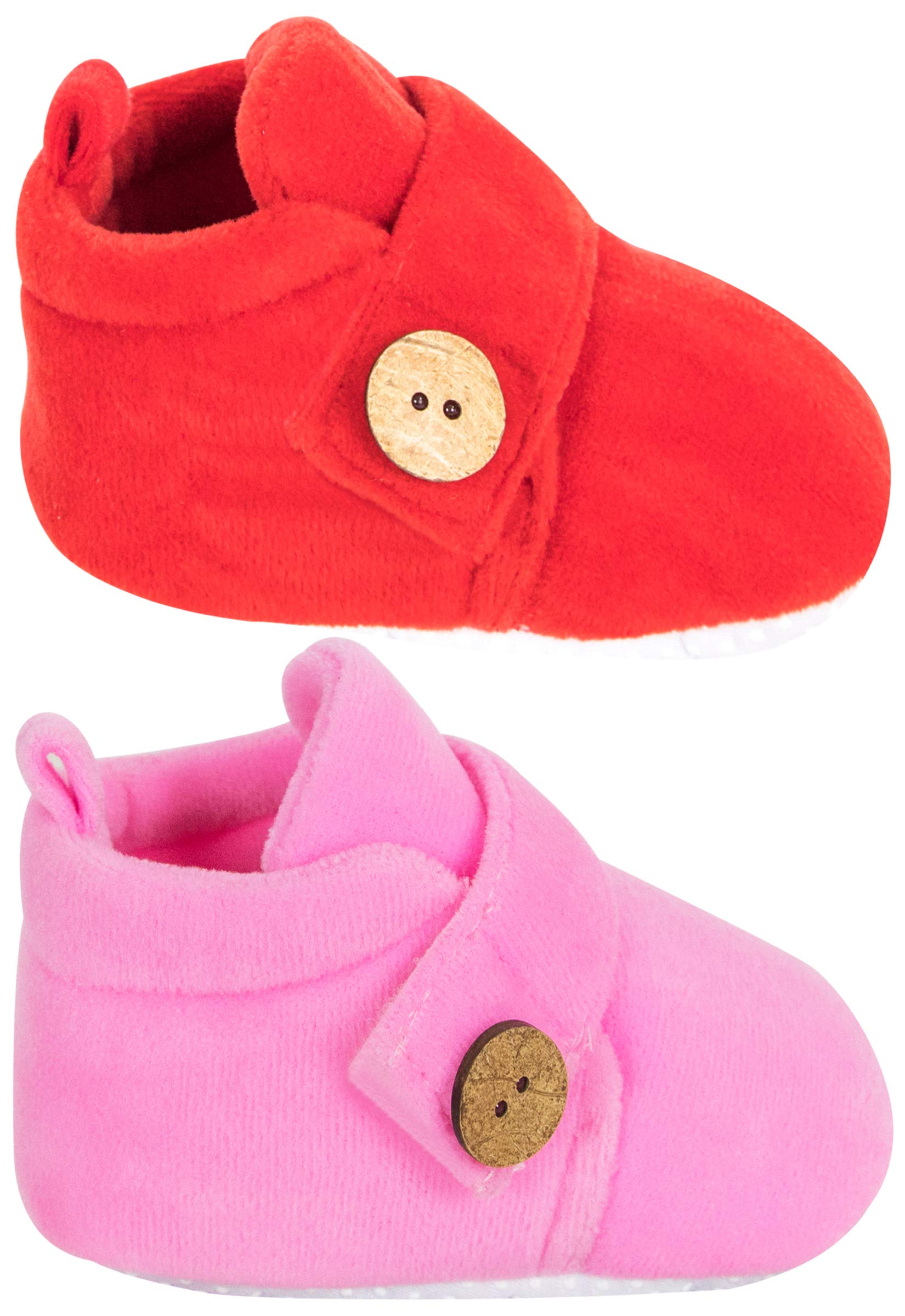 Neska Moda Set Of 2 Pair Baby Boys & Baby Girls 6 to 12 Months Velvet Booties (Red,Baby Pink) -BT784andBT785