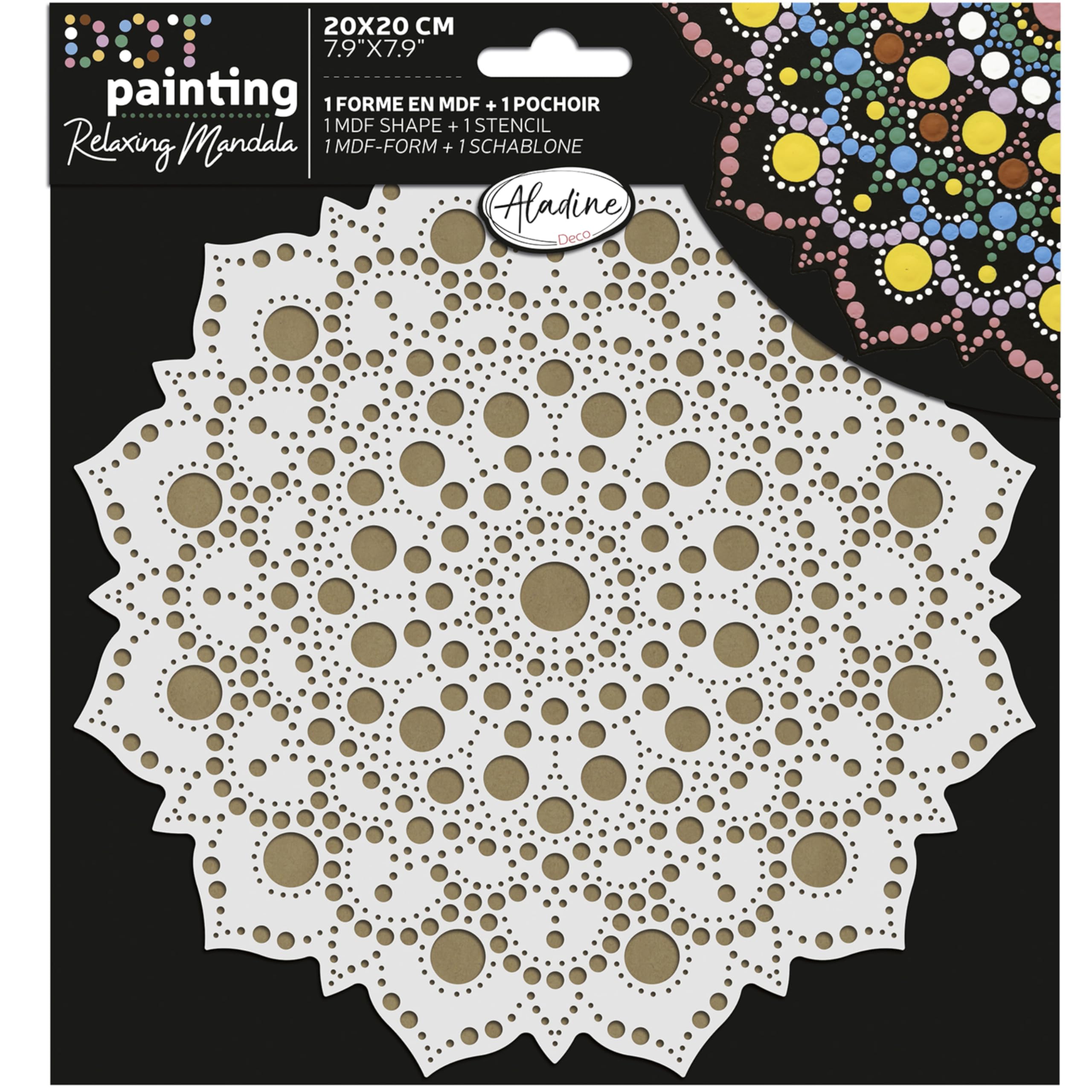 Aladine - Mandala Kit 20 cm in Dot Painting - Mandalas Set with Mandala Stencil & Wooden Stand - 85503