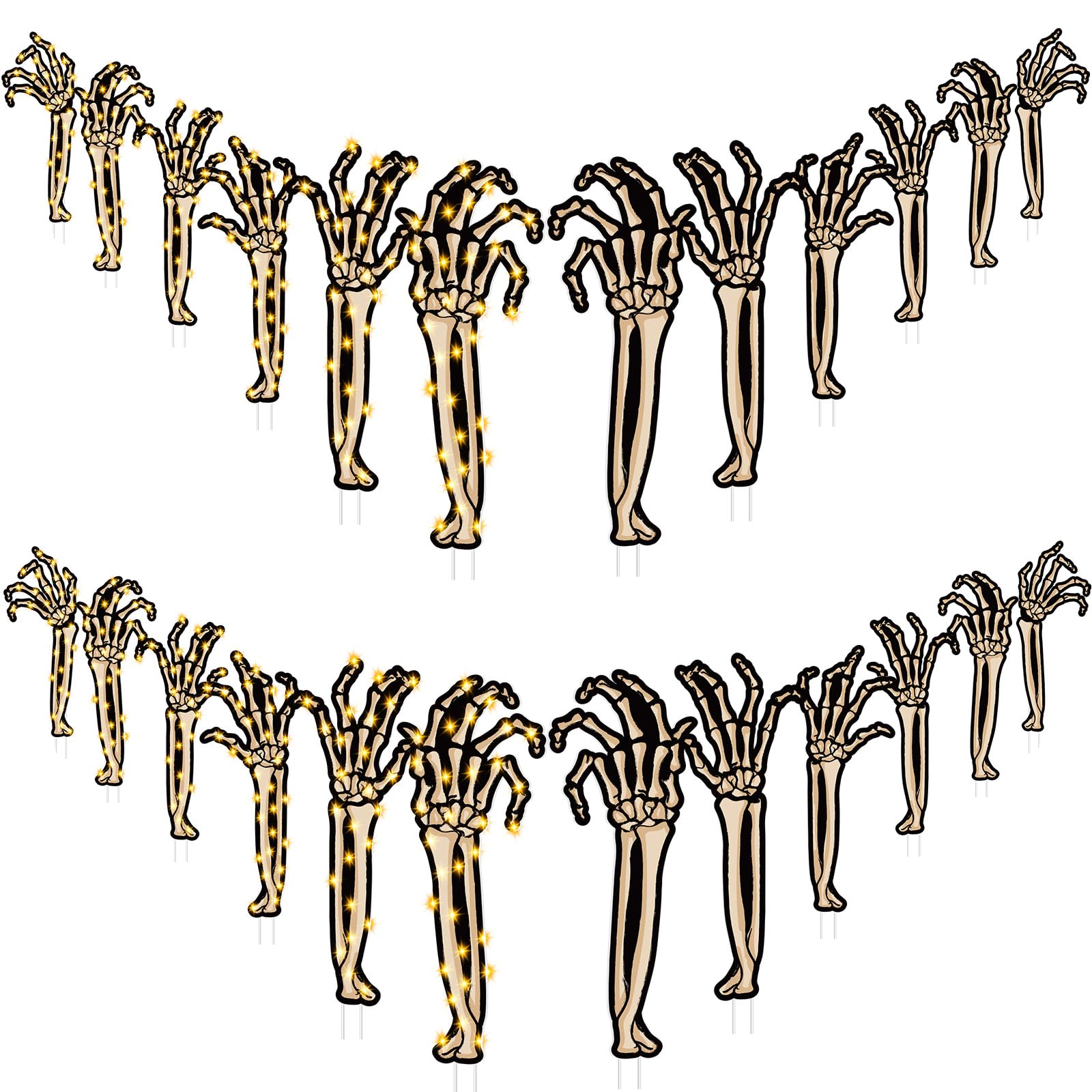 ROCEEI 24 Pcs Halloween Skeleton Arm Yard Signs Lighted Skeleton Arm