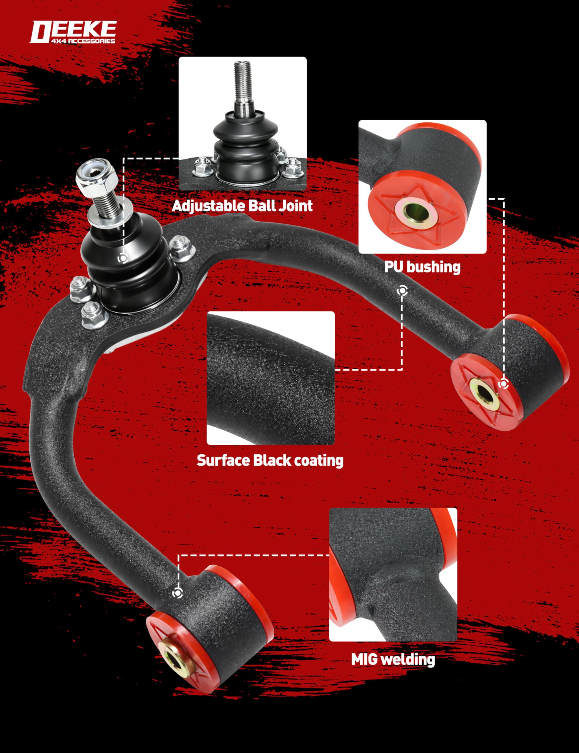 Brazos de control superiores delanteros de elevación de 1 a 4 pulgadas para Grand Cherokee (WK) y Jeep Commander (XK) 2005-2010, brazos de suspensión resistentes con bujes de poliuretano preinstalados