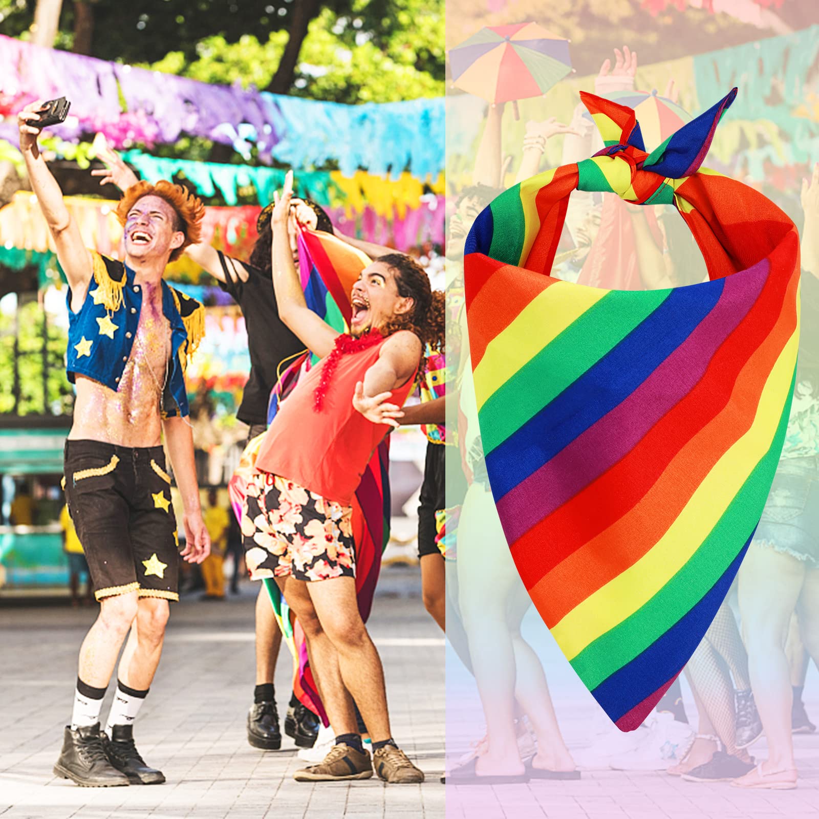 2 x tęczowe bandany, kolorowe paski, kwadratowe, LGBT, Pride, bandana, akcesoria dla mężczyzn i kobiet, na imprezę gejowską, imprezę, imprezę, imprezę, kostium, akcesoria