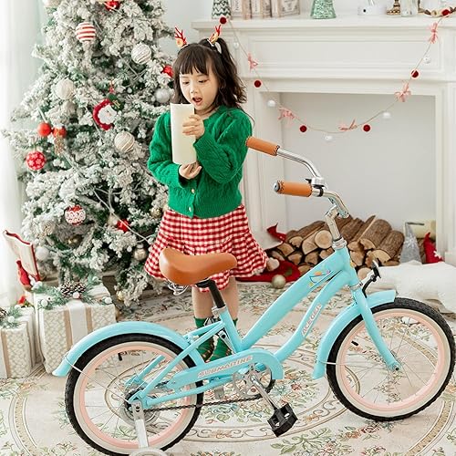 Miniatura 4 de ACEGER Bicicleta crucero de playa para niñas de 5 a 13 años, 16, 18, 20, 24 pulgadas, bicicleta de una sola velocidad para niños, incluye freno