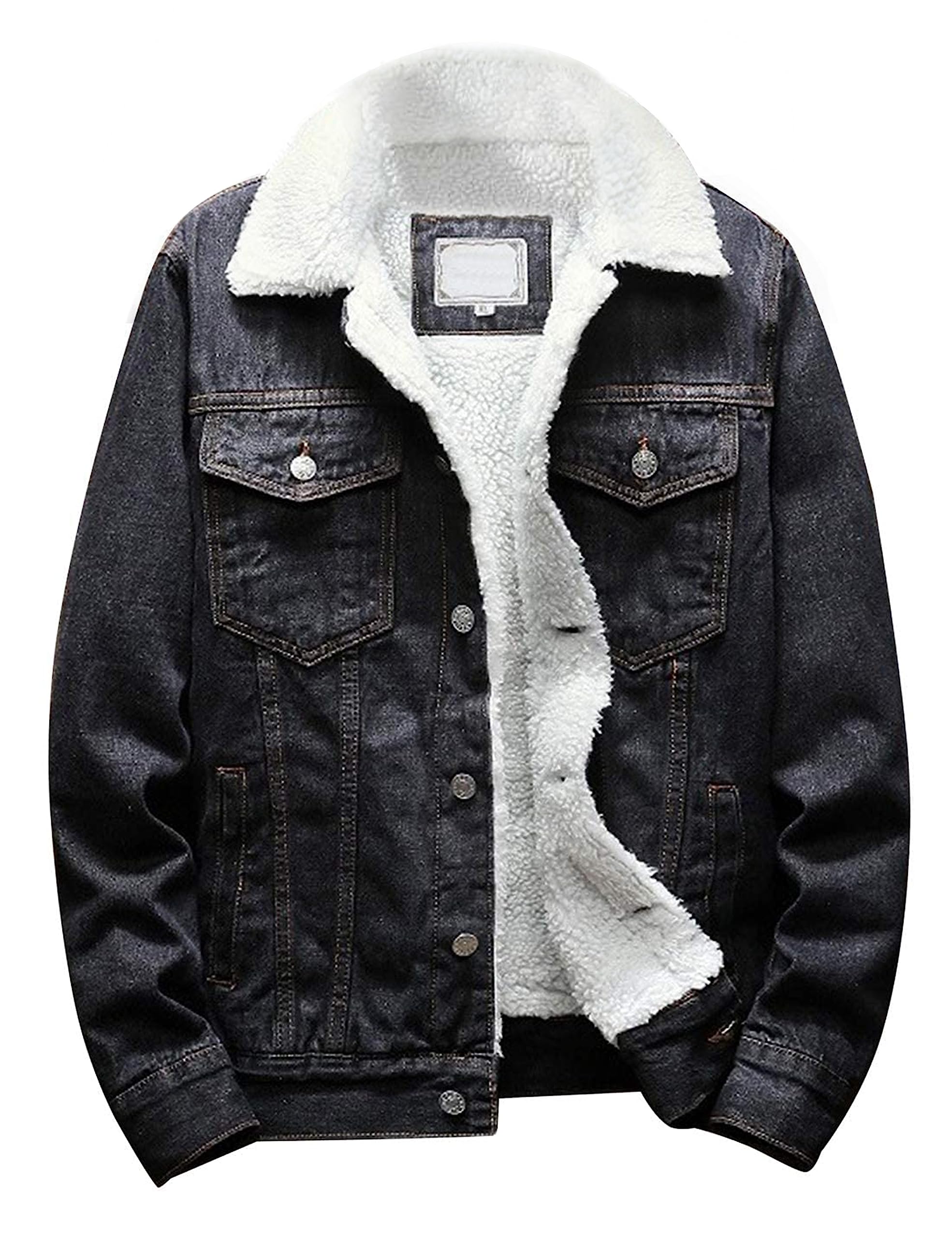 Omoone - Chaqueta de mezclilla gruesa con forro polar de borreguito y solapa, chaqueta de camionero para hombre