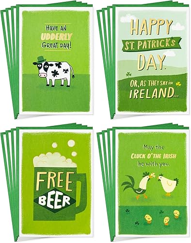 Hallmark Divertido surtido de tarjetas del día de San Patricio (16 tarjetas con sobres) para amigos y familiares