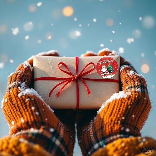 Miniatura 4 de KatchOn, Rollo de calcomanías navideñas festivas – 8 diseños, 500 unidades | Calcomanías redondas de Navidad para sobres, calcomanías navideñas