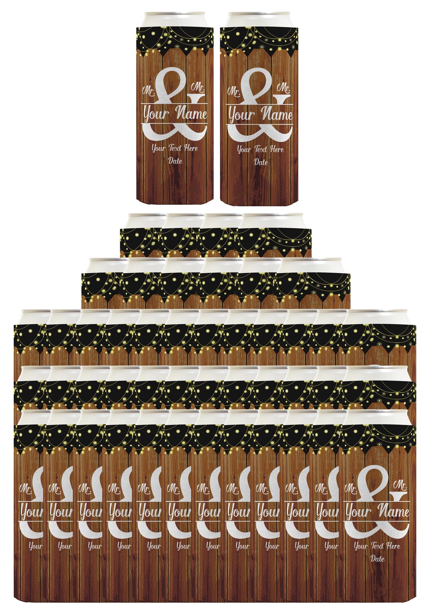 Gay Wedding Decor Mr & Mr [Your Names & Date] 48-Pack Personalized Ultra Slim Drink Can Coolers Party Pack MrMr