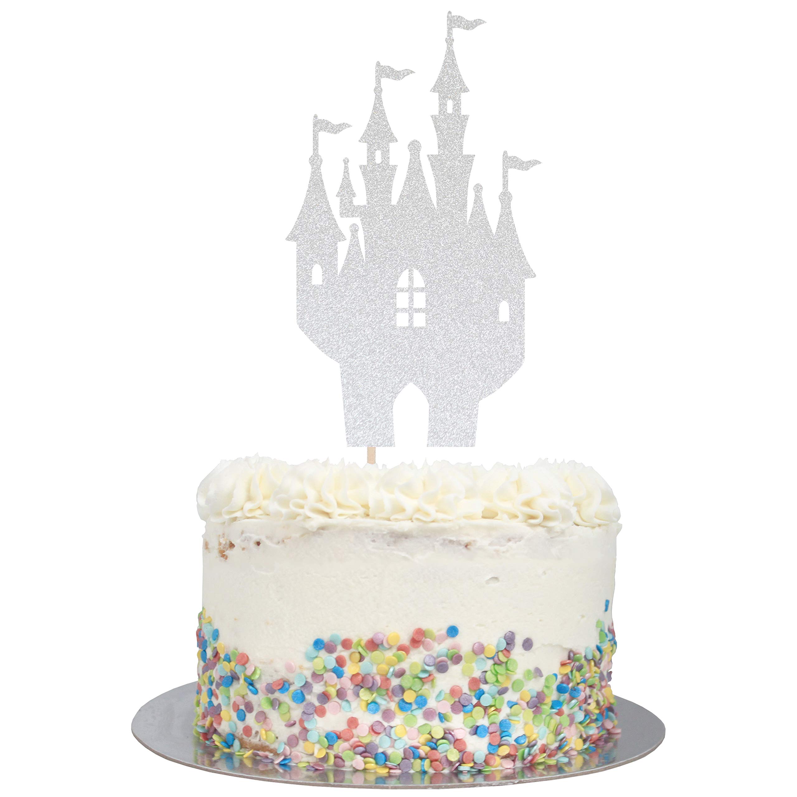 Glitter Fairytale Castle Cake Topper (Silver Glitter)