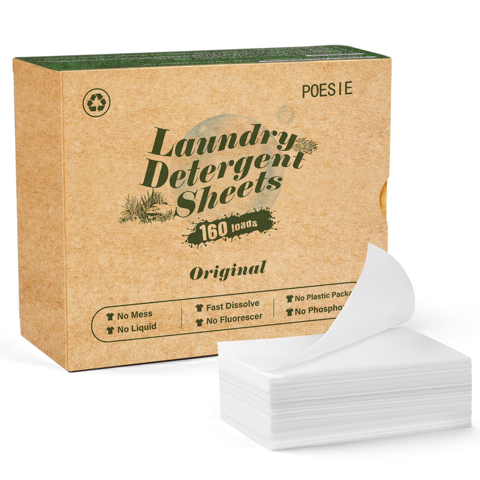 Poesie Fogli di detersivo per bucato, profumo originale, 160 pezzi, per campeggio, escursionismo, camper, viaggi, vestiti senza liquidi, per viaggi, hotel, lavandini, dormitori, casa, esterni
