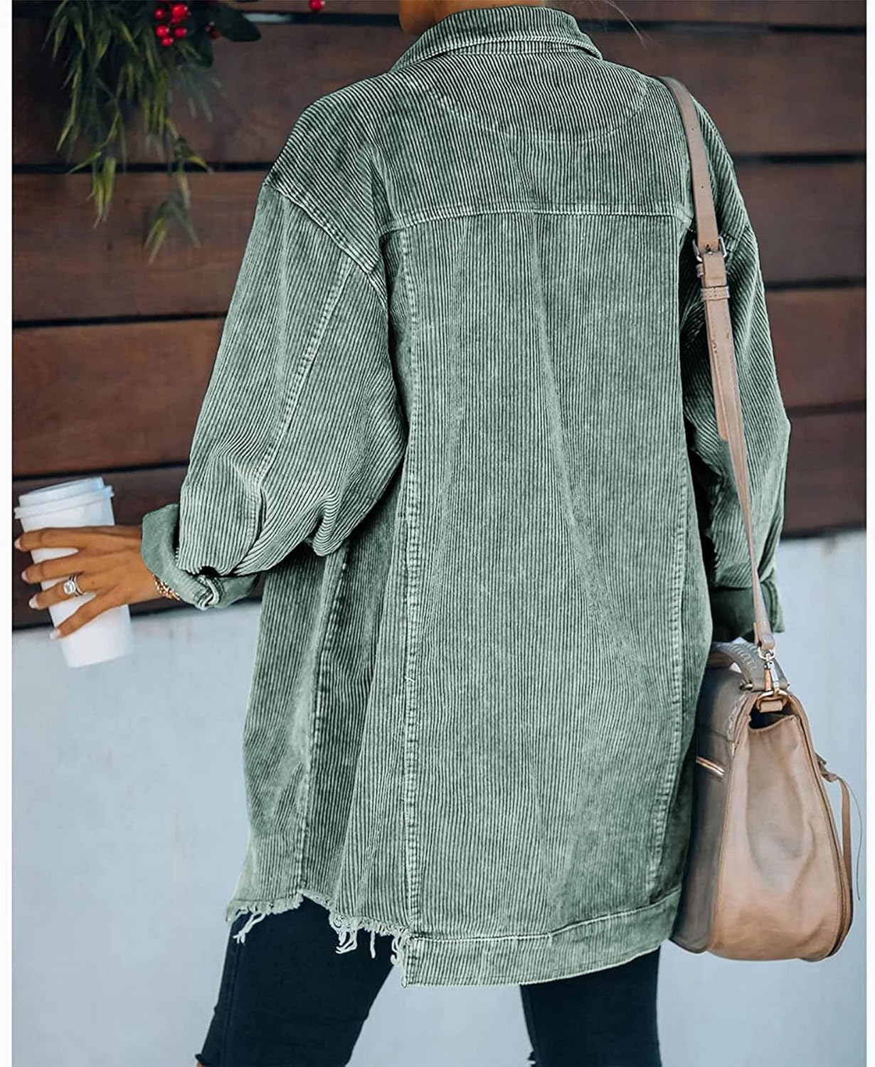 Ainangua Women's Oversized Corduroy Shirts Long Sleeve Button Down Retro Jacket Coat Shacket - Image 3