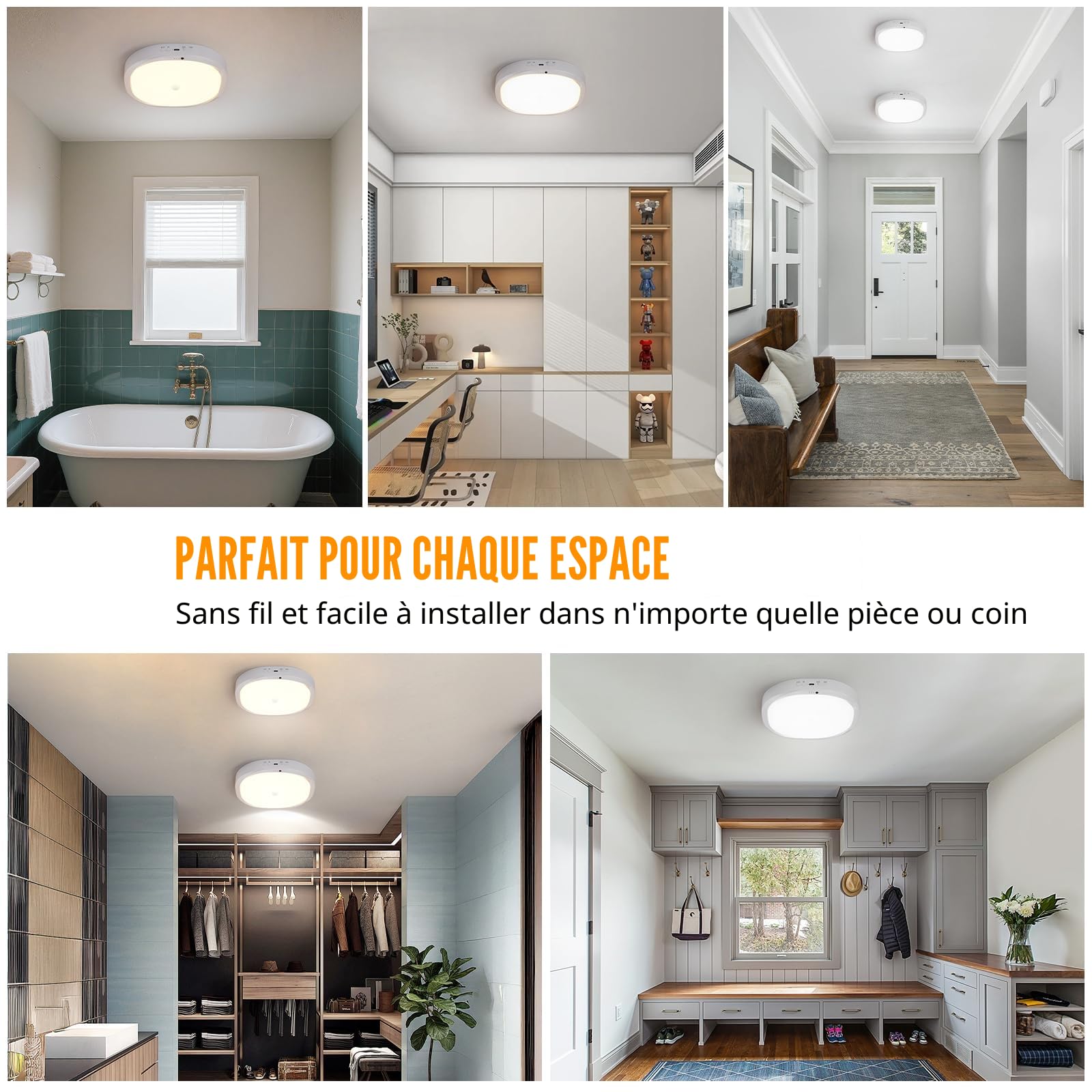 Lampe de Plafonnier avec Batterie 10000mAh, Détecteur de Mouvement