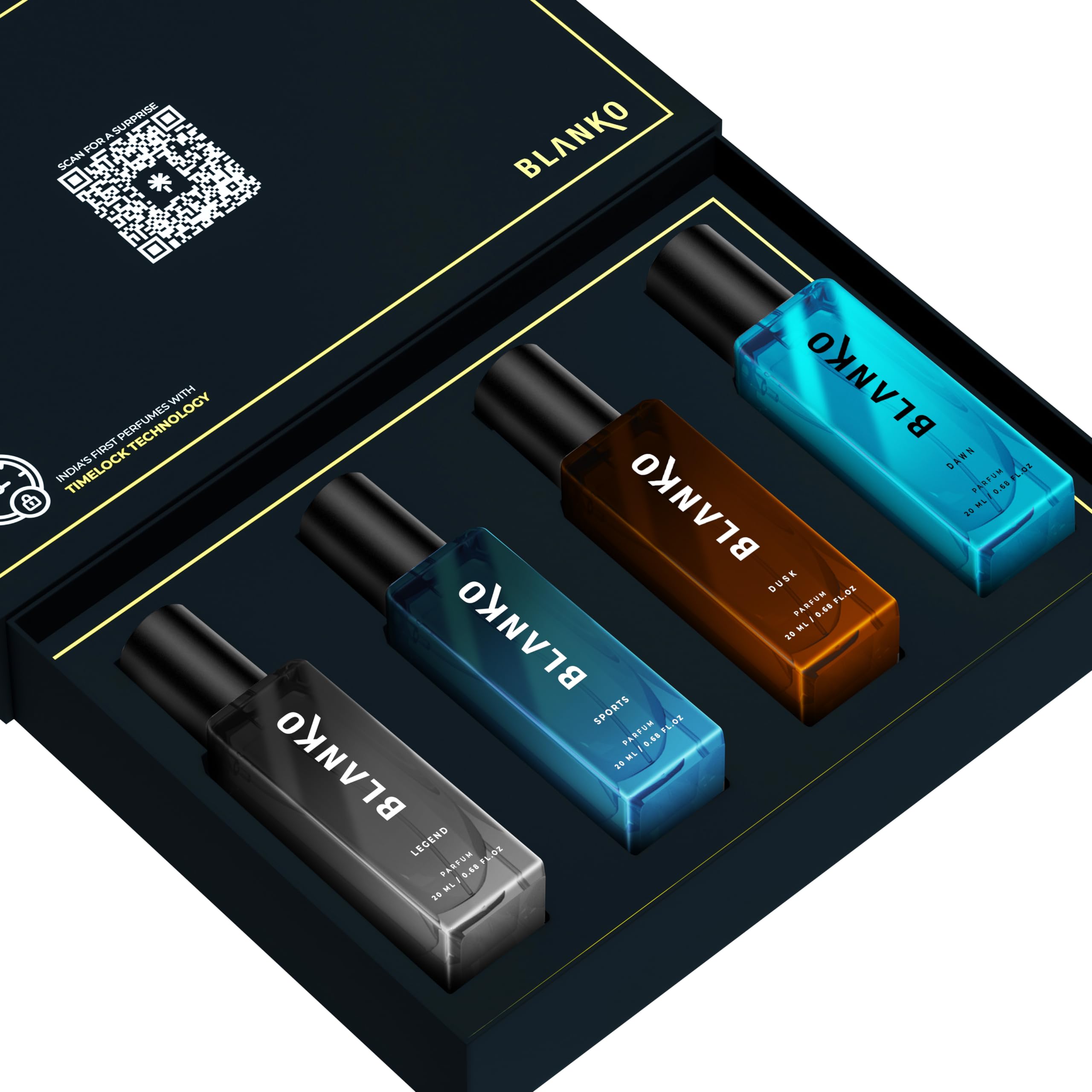 BLANKO By King Powerful Men Collection Tlt Parfum 20Ml Pack Of 4 | Longest Lasting Mens Dawn Scented Liquid Perfume With Time Lock Technology | Luxury Fragrance Gift Set For Husband, Father, Brother