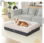 Mousse mémoire XL Lit pour chien XLarge Sized, Canapé pour chien extra grand orthopédique avec côtés et lin étanche, Lit pour animal de chasse lavable avec couvercle amovible, 50x38x13 De pouce, Beige
