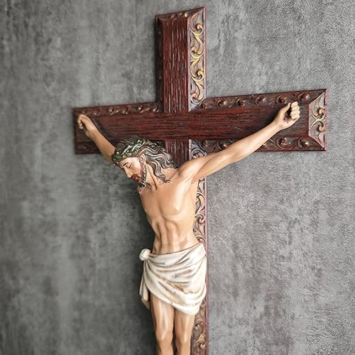 Miniatura 10 de BC CATHOLIC Crucifijo Cruz de Pared, Decoración Cruz Religiosa, Regalo Devoto, Pintado a Mano en Madera Finsih 12" H BUILDCLASSIC