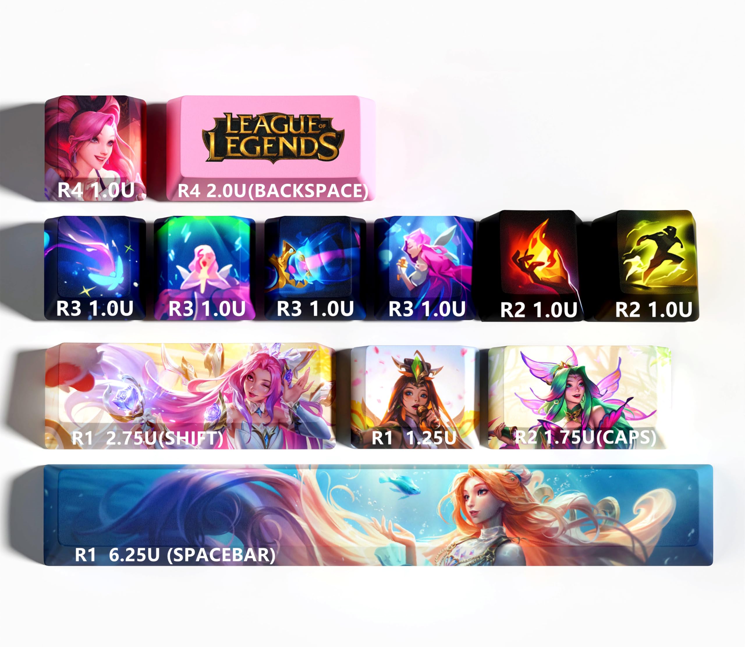 Ensemble de touches Seraphine pour League of Legends - Ensemble de 12 touches pour claviers mécaniques de jeu MX - Profil OEM (Seraphine)