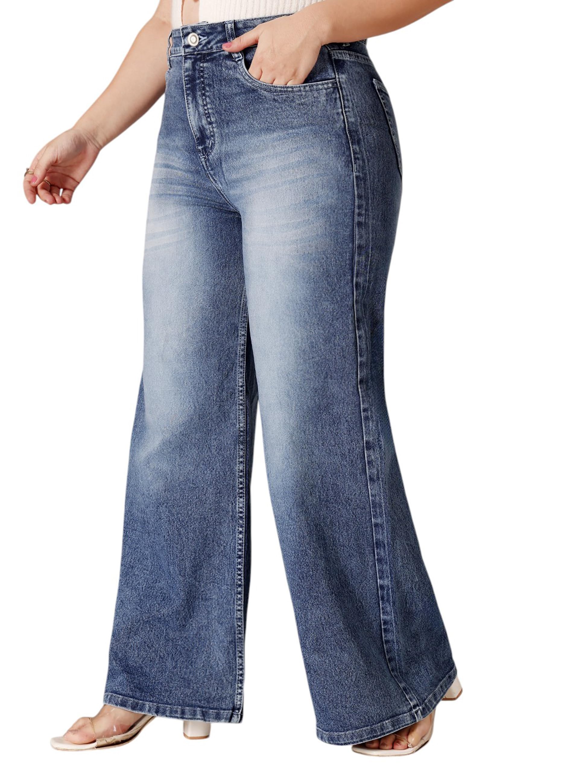 miss chase a+ Women's Wide-Leg High-Rise Regular Length Stretchable Denim Jeans-picture-44