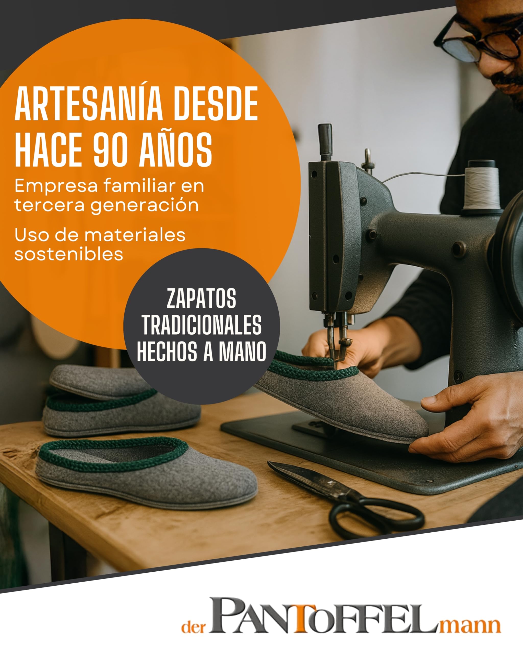 Pantoffelmann pantuflas de lana suela de fieltro antracita I Cómodas pantuflas varios tallas I Zapatillas de casa cálidas y transpirables I Pantuflas hombre y mujer suela de fieltro