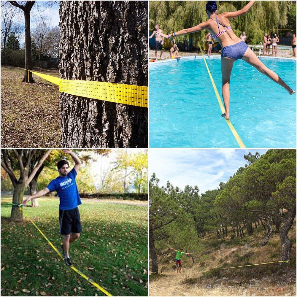 Slackline do treningu równowagi – trwały materiał poliestrowy, idealny dla początkujących i ekspertów, nadaje się do użytku na trawie, na plaży i w parku