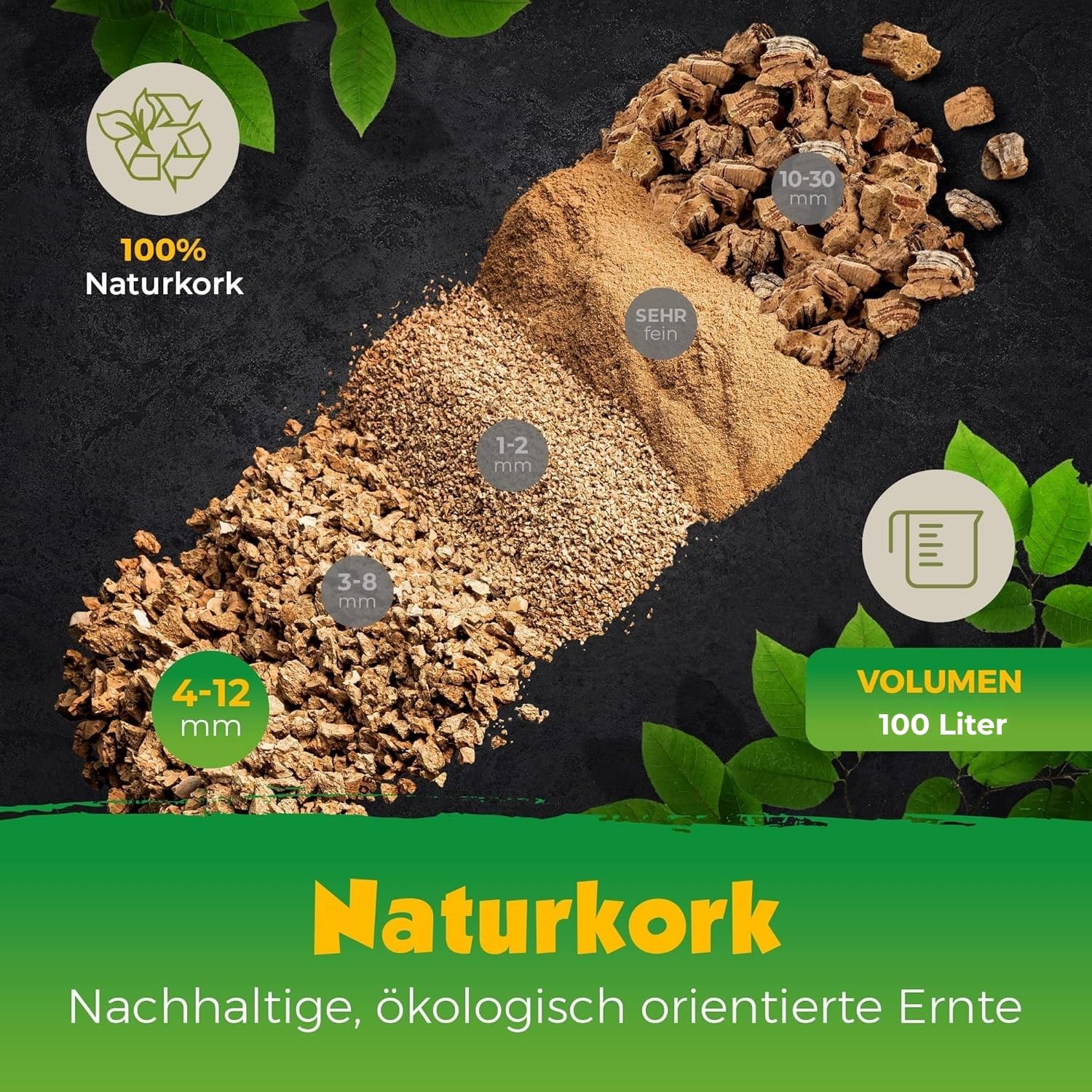 100 Liter grobes Korkgranulat | Kork-Granulat 3-12 mm | im 100L Papiersack | hergestellt aus recycelten Naturkorken | Verarbeitung in einem sozialen Unternehmen