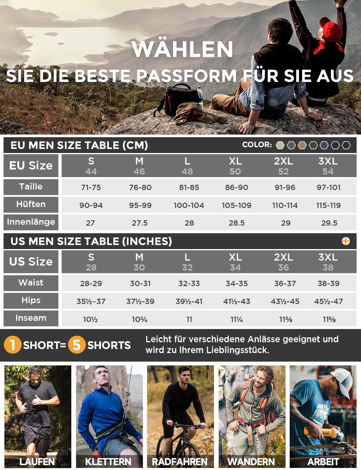 Wespornow Kurze Wanderhose Herren Schnelltrocknend 4-Way-Stretch 7 RV-Taschen Leicht Atmungsaktiv Trekking