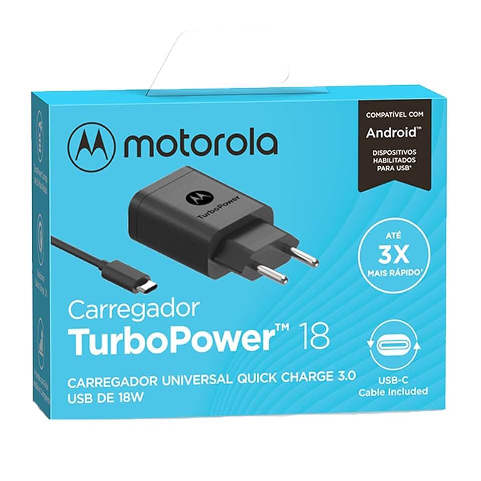 Carregador Turbo Power 18w Motorola Usb-c MOTO De G8 até G100-3X Mais Rápido