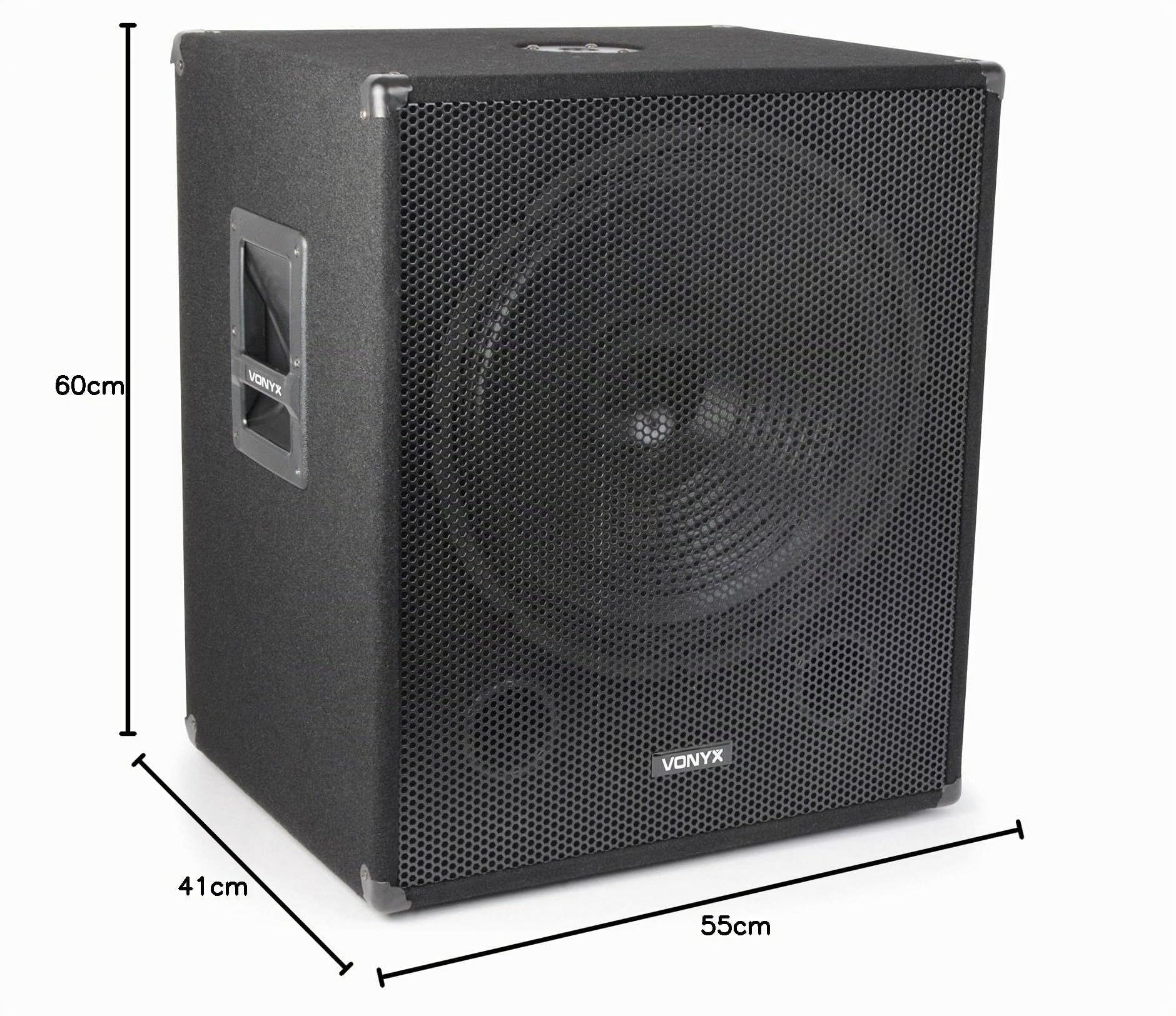 Vonyx SMWBA18 Aktiv Subwoofer, stabile Bassbox, 18 Zoll Sub 1000 Watt, Bi-AMP, integrierter Verstärker, Aktive DJ Lautsprecherbox mit Filzbeschichtung in schwarz
