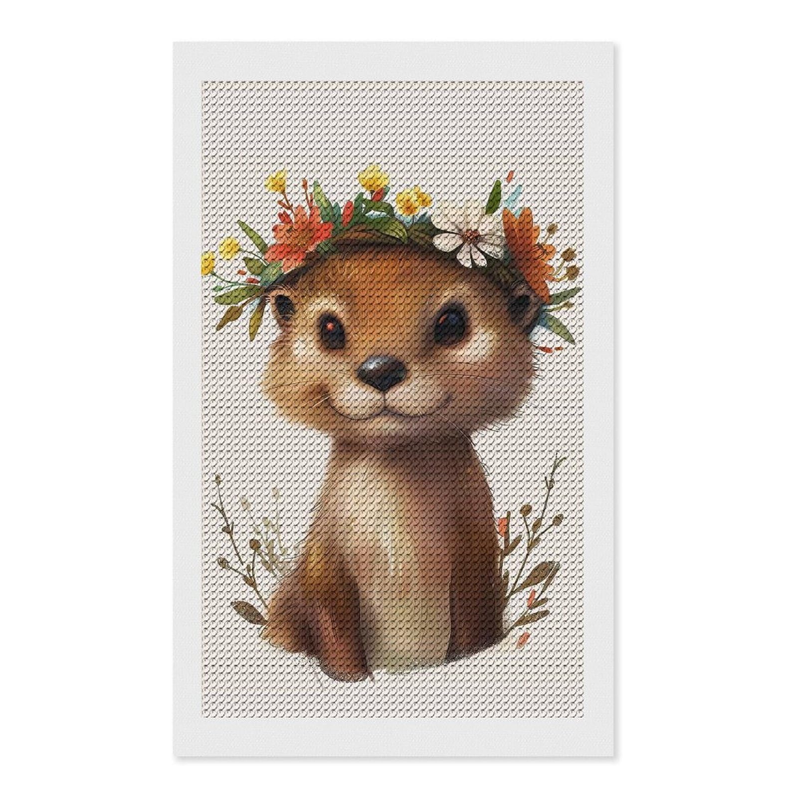 Junmoney Otter Flower Round Drill Diamond Painting 12"x20", Satisfying Creative Project, Complete Accessories, Printed Canvas