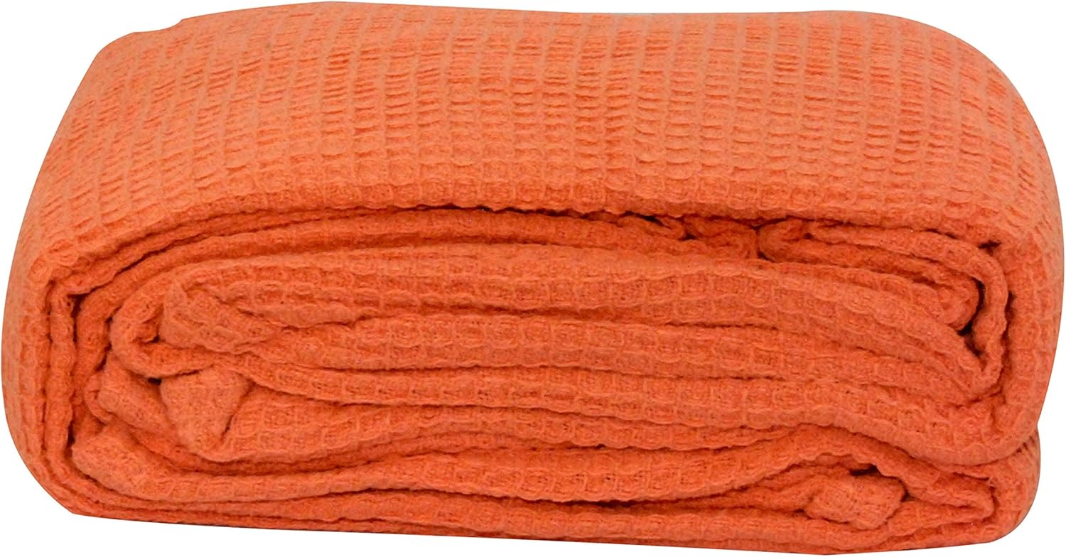LCM Home Fashions Cotton Thermal Blanket, King, Orange Home & Kitchen