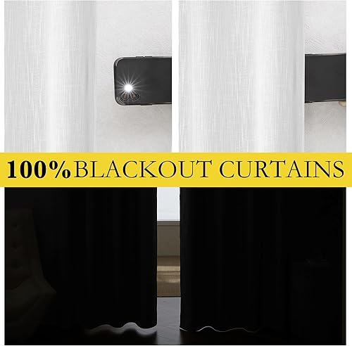 Miniatura 3 de NICETOWN Cortinas de lino 100% absolutamente opacas con forro blanco con aislamiento térmico, blanco, 52 pulgadas de ancho, cortinas largas de 95