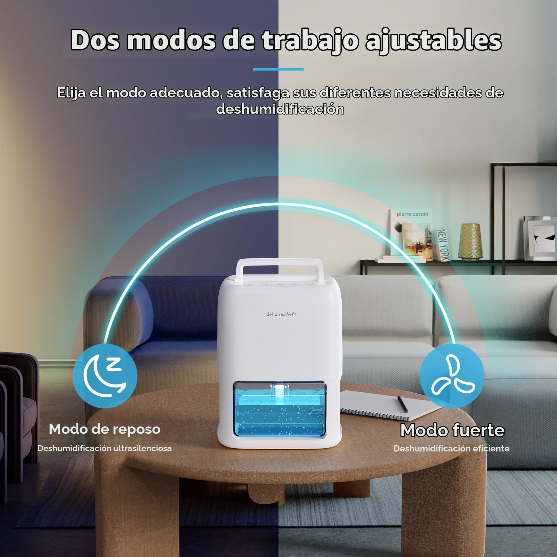 QEXREED Deshumidificador Bajo Consumo 1800ml, Doble Semiconductor, Pequeño Deshumidificador Silencioso Eléctrico, Apaga Automáticamente, Desescarche Automático, Baño | Doble Semiconductor, Silencioso, Apaga Automáticamente, Desescarche Automático para Bañ