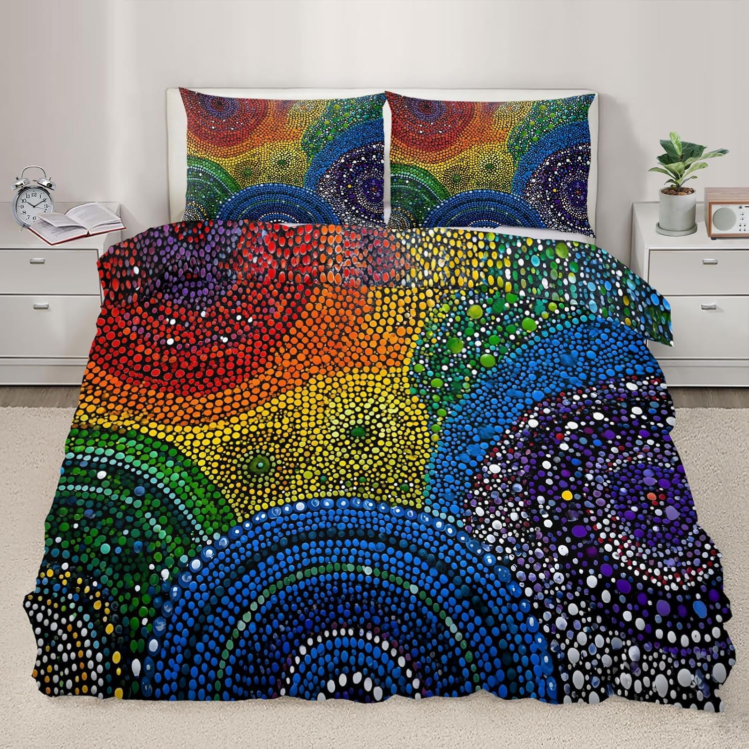 NDXRWDZR Double Duvet Cover Set Abstract Geometry Duvet Cover with Zipper Closure Bedding for Aldults Kids Soft Hypoallergenic Microfiber Quilt Cover 200x200 cm + 2 Pillowcases 50x75 cm
