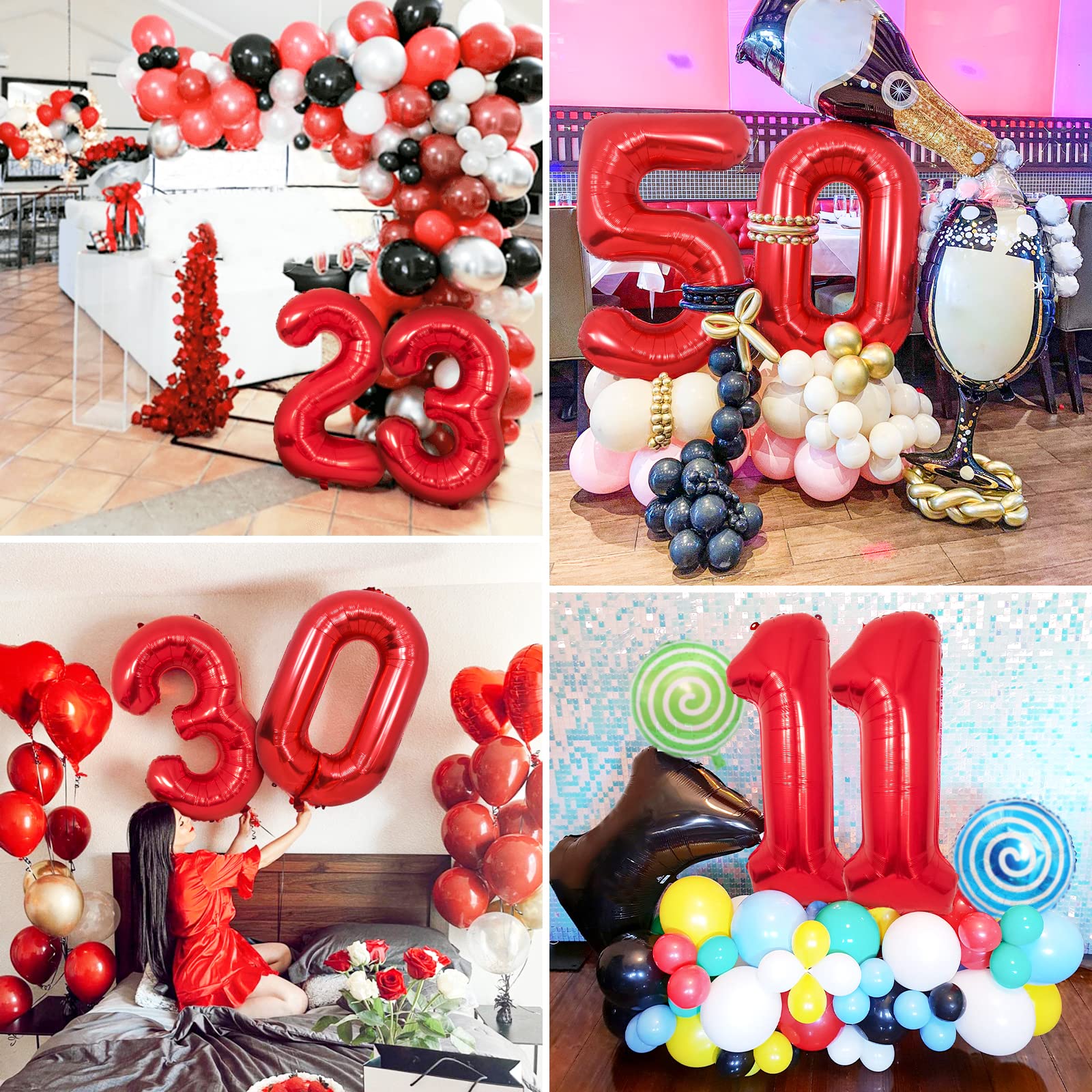 Palloncini Compleanno 4 Anni Rosso Palloncino XXL Di 100 Cm Foil Gigante Numero 4 Numeri Gonfiabili Bambino Ragazzo Compleanno Anniversario Decorazione Feste (Rosso)