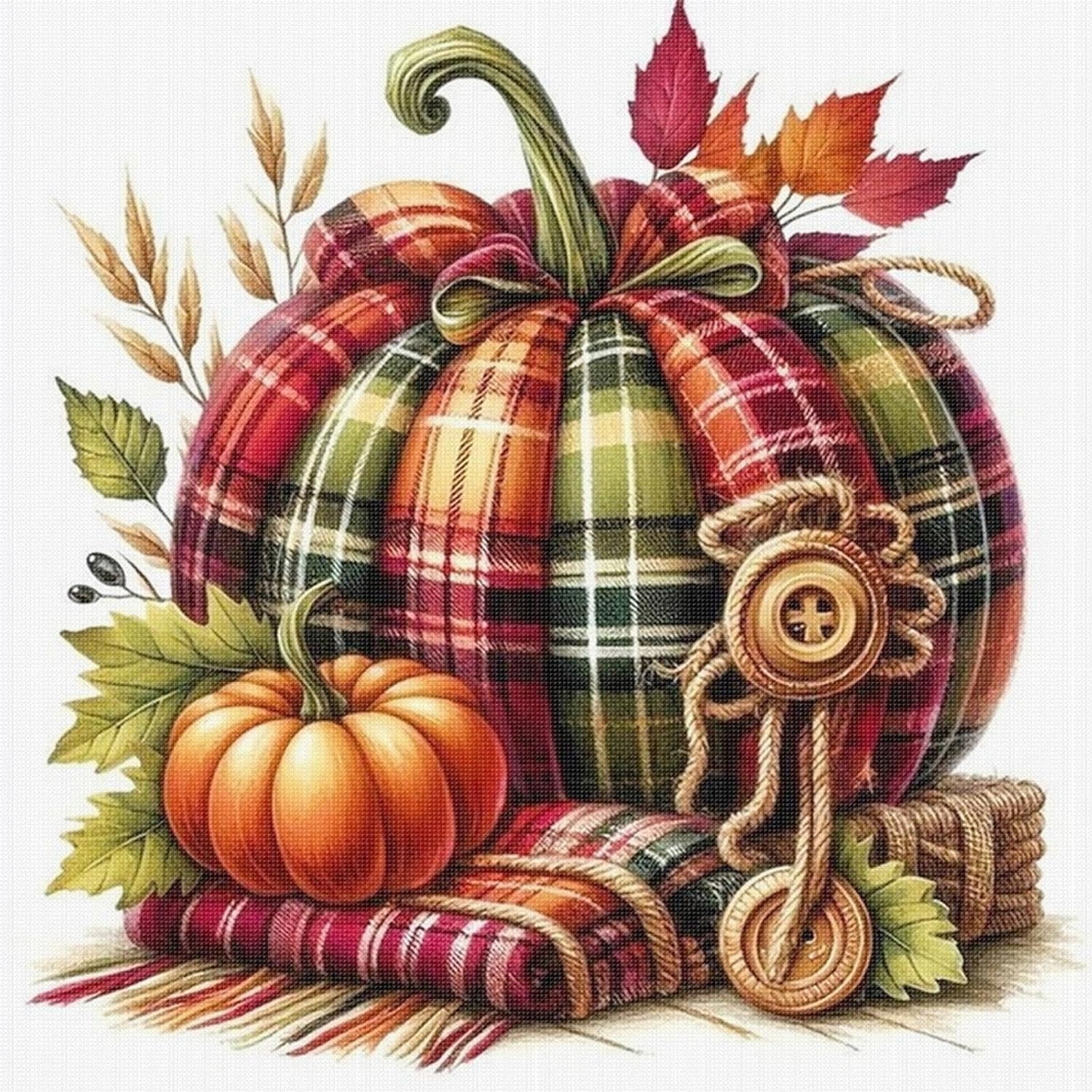 NAHUIGOOD Cross Stitch Kit,DIY Handmade Embroidery Kit with Accurate Print, 11Ct Needlework Set - Pumpkin11Ct40X50Cm