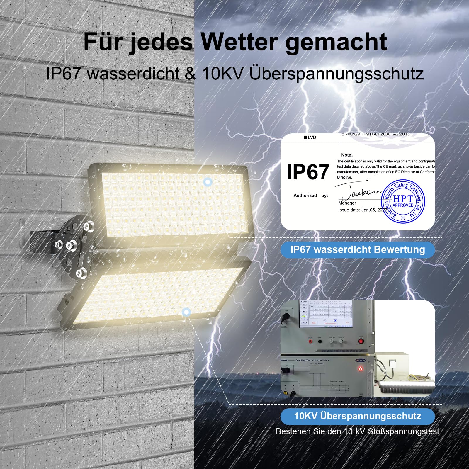 Zewnętrzny reflektor LED 200 W, 28000 lm, 3000 K, ciepła biel, IP67, wodoszczelny reflektor zewnętrzny, z łącznikiem kablowym, do ogrodu, garażu
