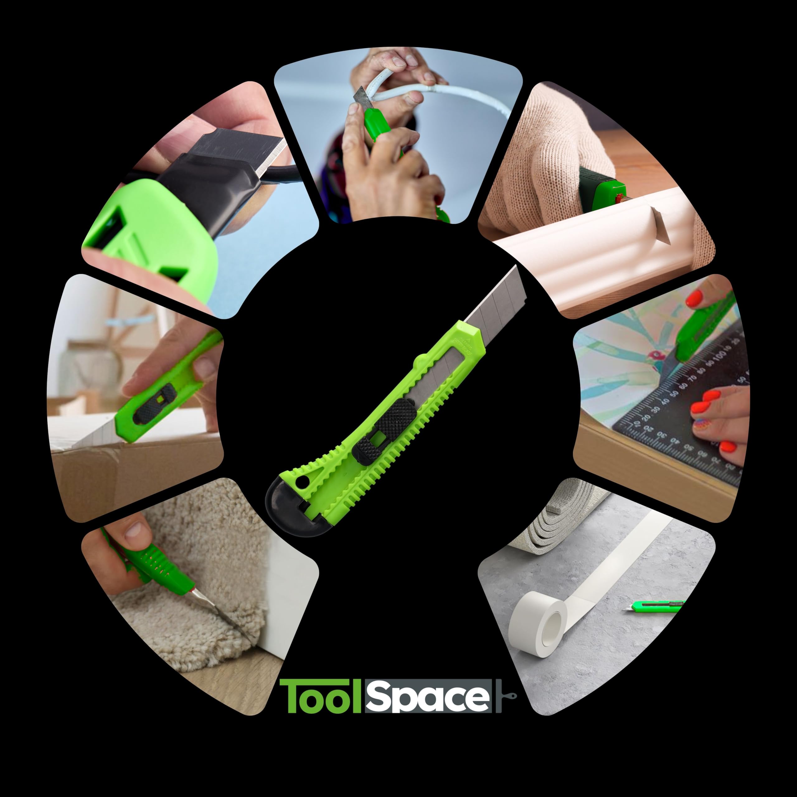 ToolSpace Set 5 Taglierini Professionali Cutter Lama Diciotto Millimetri Acciaio Inox Impugnatura Ergonomica Blocco Sicurezza Taglio Preciso Cartone Carta Da Parati Qualita Professionale Garantita